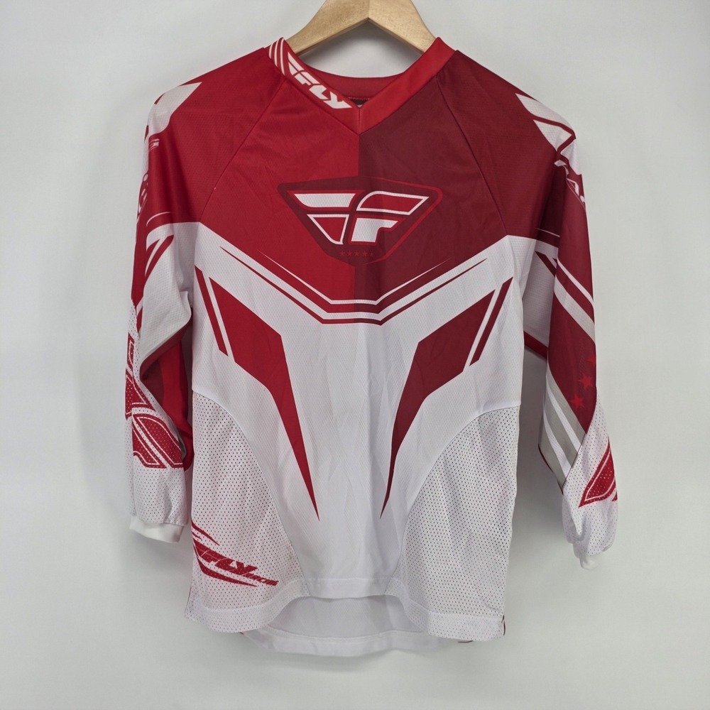 Fly Racing Kinetic Jersey Youth Large Red White Motocross MX BMX Off-Road Gear